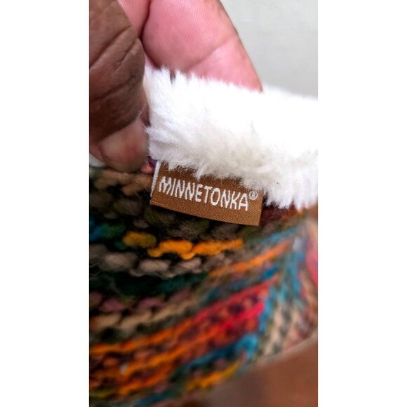 Minnetonka Betty Slipper Colorful Knit Boot Slippers Faux Fur Lining Size XL - Picture 9 of 10